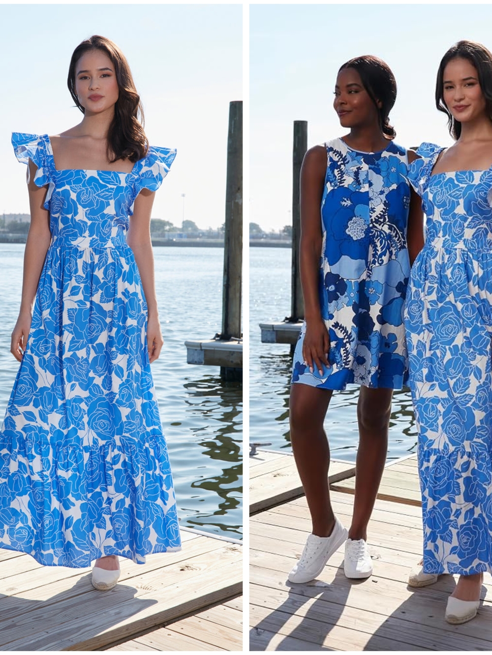 London Times, Floral Blue Square Neck Maxi Dress, NWT